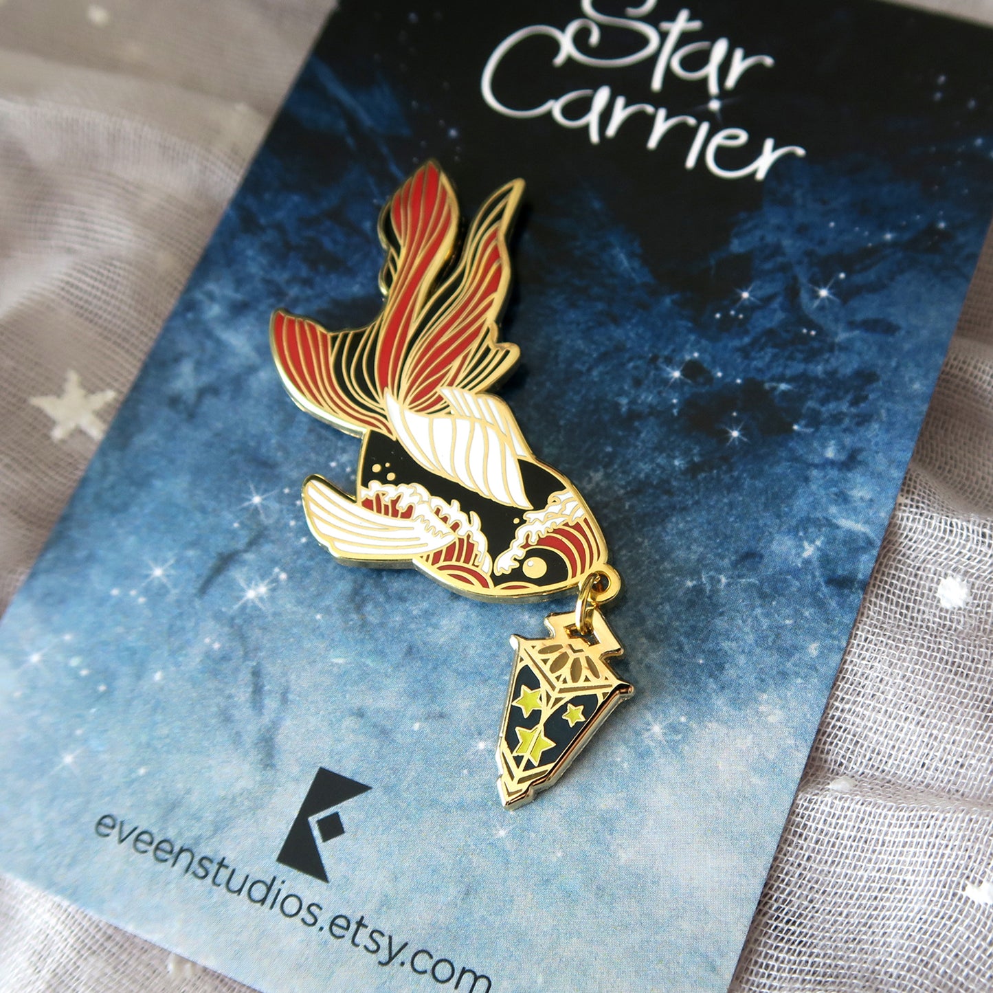 Koi Gold Fish Star Carrier Enamel Pin