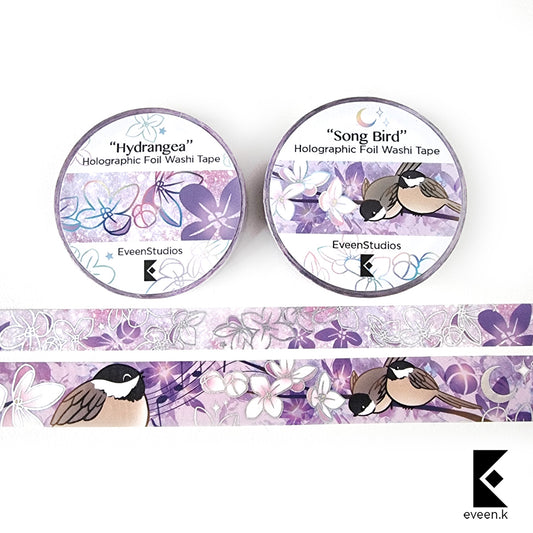 Hydrangea Song Bird, Silver Holographic Foil Washi Tape