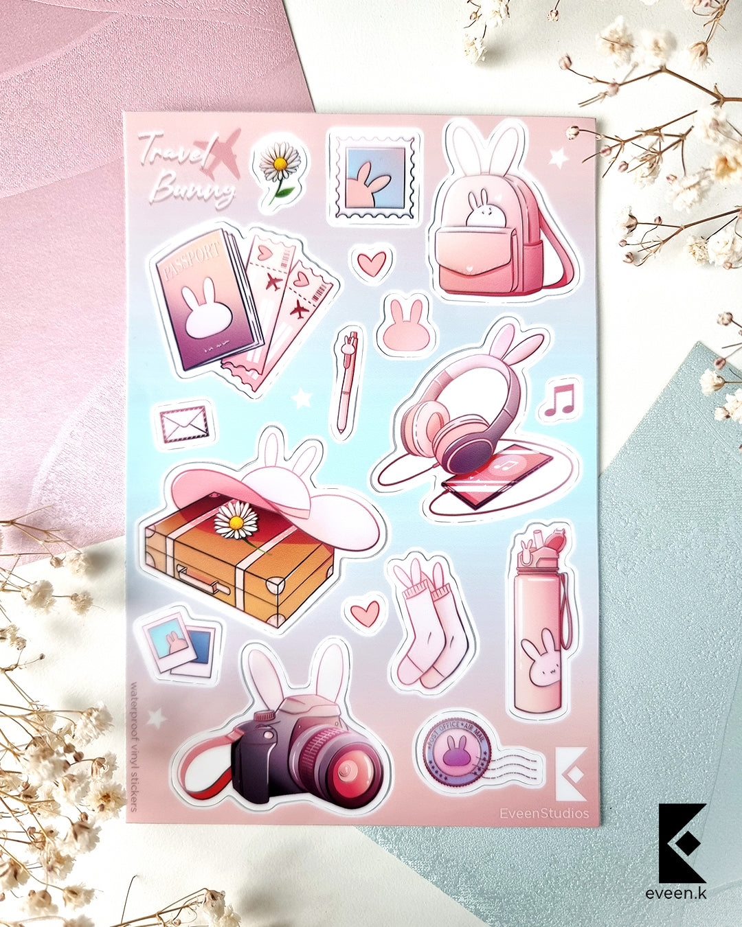 Travel Bunny Vinyl Sticker Sheet