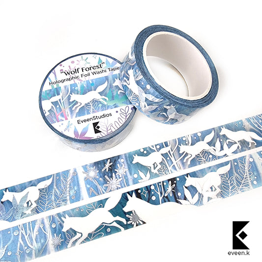 Wolf Forest, Silver Holographic Foil Washi Tape