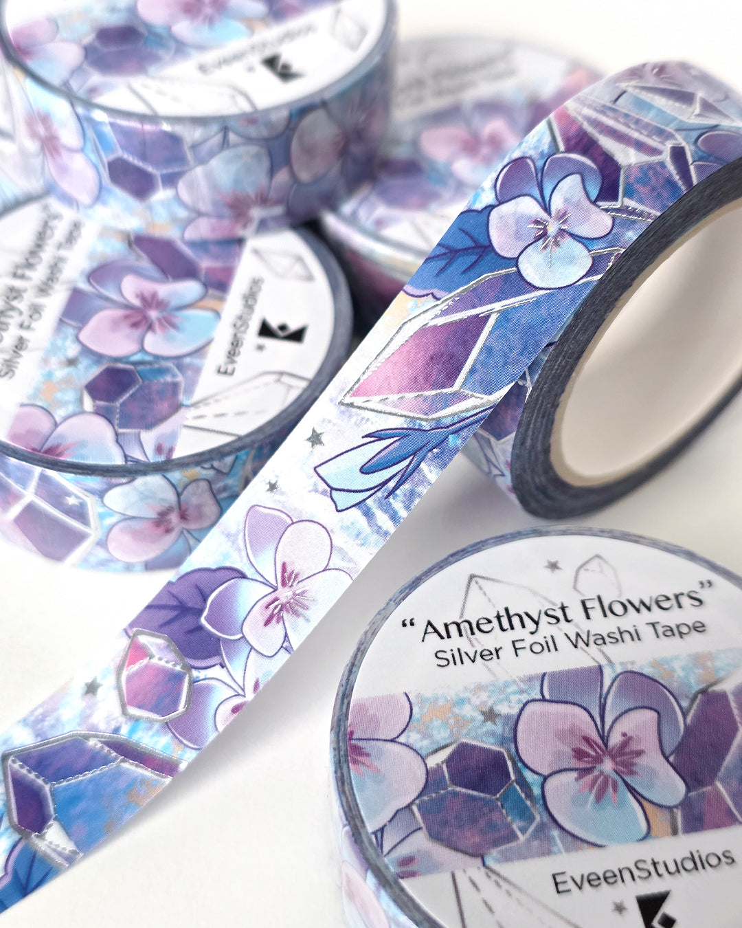 Amethyst Flowers, Silver Foil Washi Tape