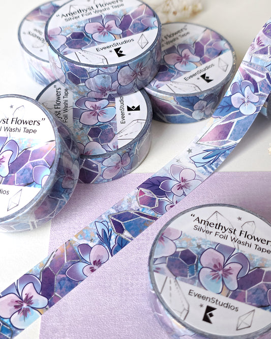 Amethyst Flowers, Silver Foil Washi Tape