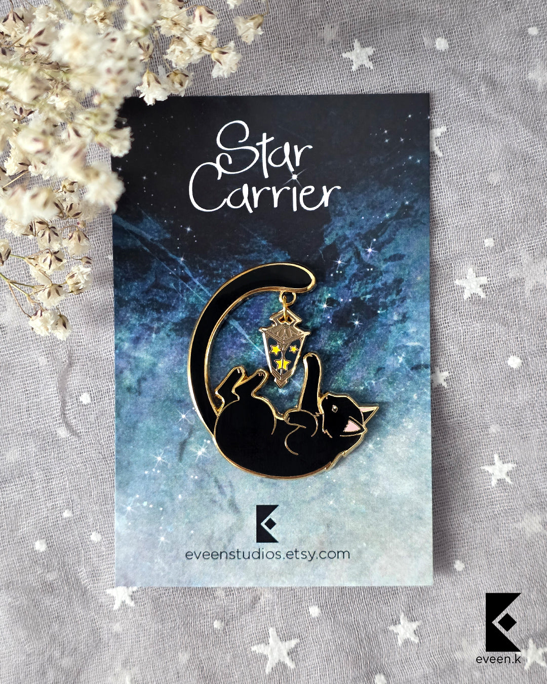 Cat Playing, Star Carrier Enamel Pin