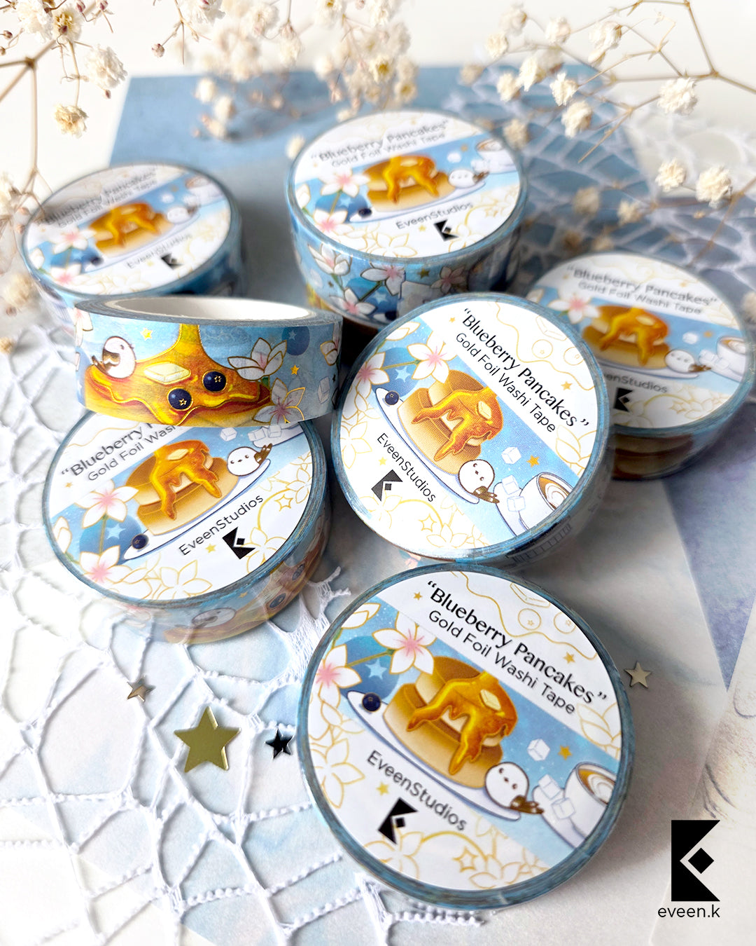 Blueberry Pancakes, Gold Foil Washi Tape