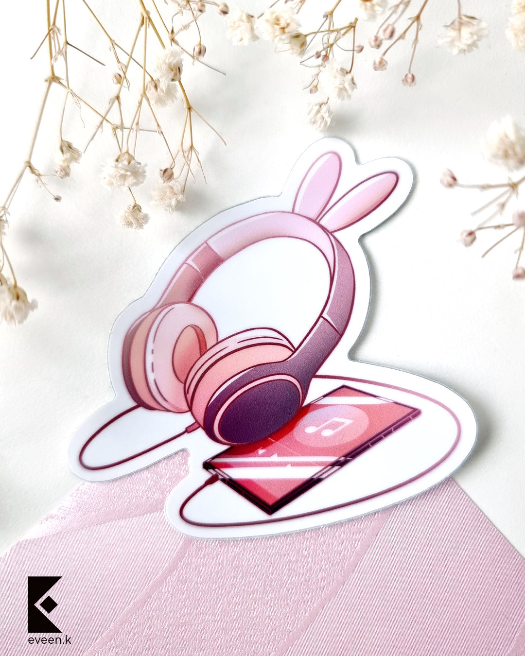 Pink Bunny Headphone Vinyl Sticker