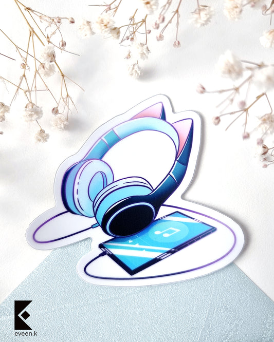 Blue Cat Headphone Vinyl Sticker