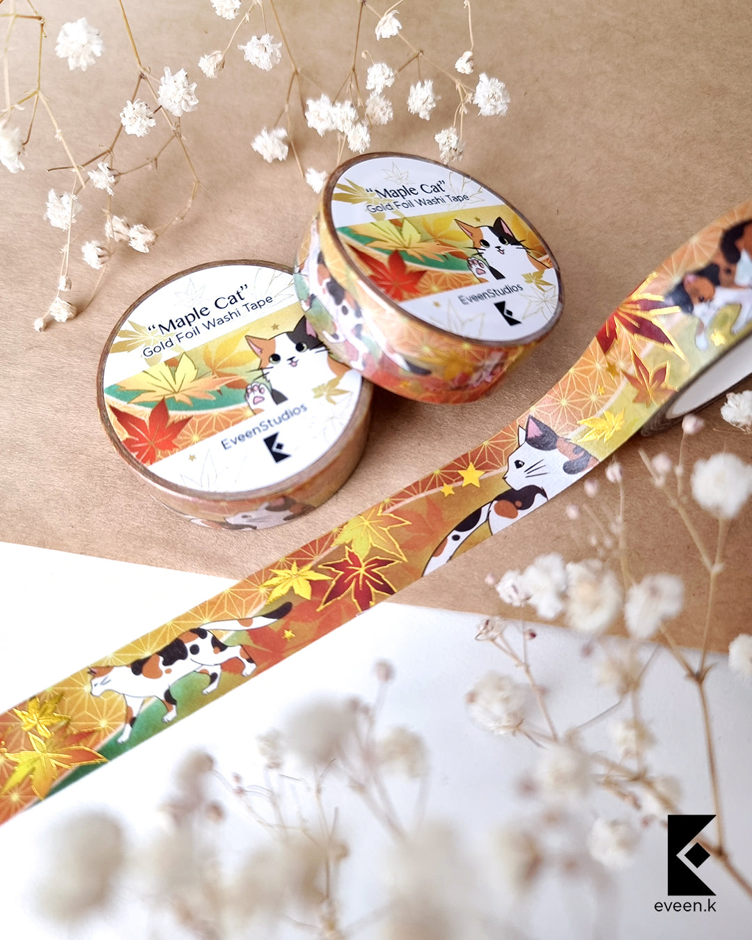 Maple Cat, Gold Foil Washi Tape