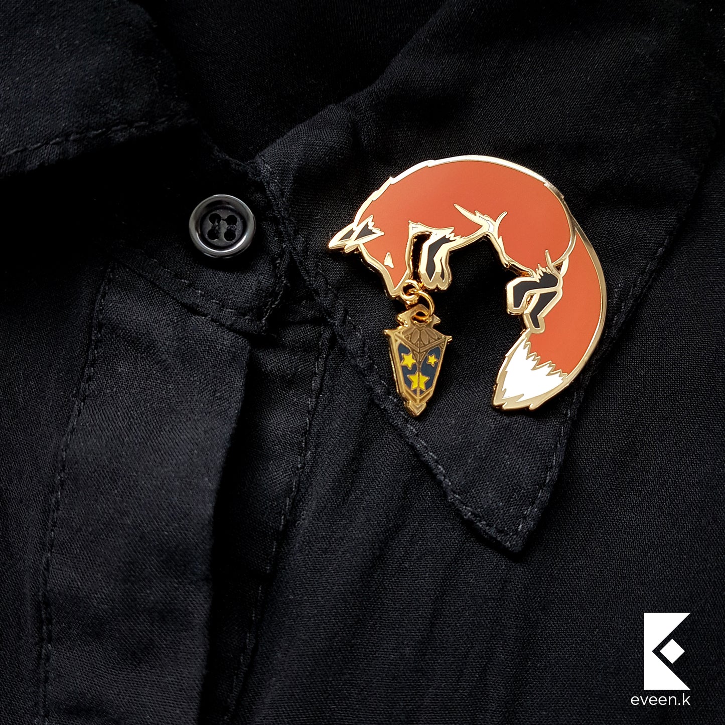 Gold and Silver Fox Star Carrier Enamel Pin