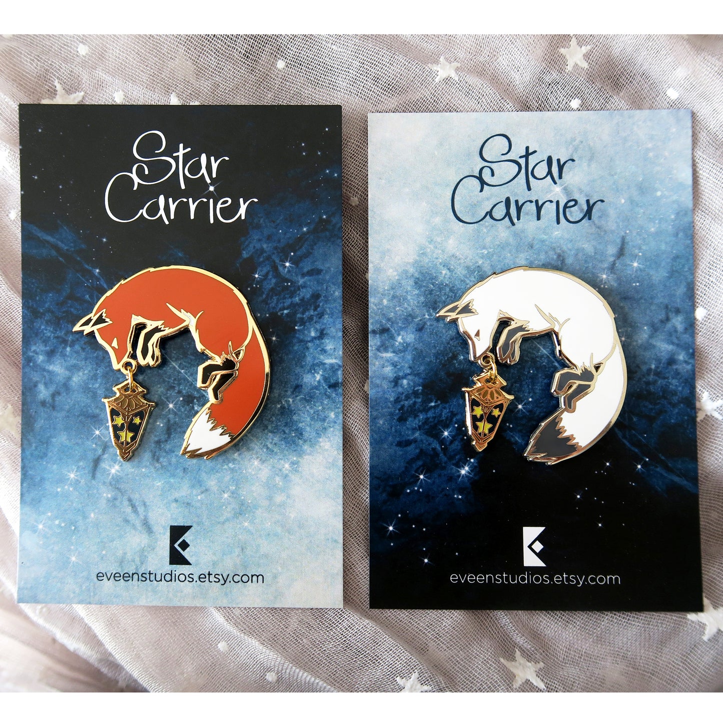 Gold and Silver Fox Star Carrier Enamel Pin