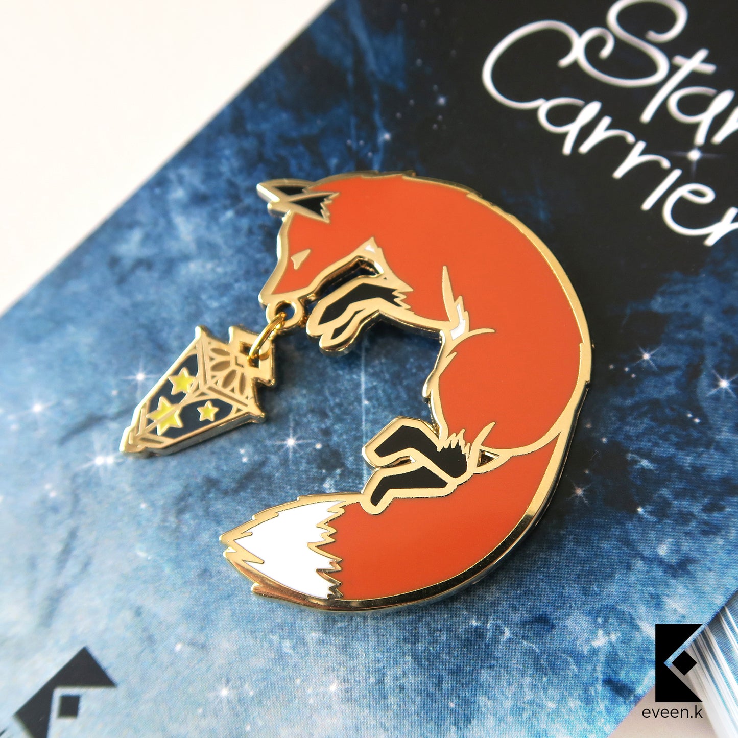Gold and Silver Fox Star Carrier Enamel Pin
