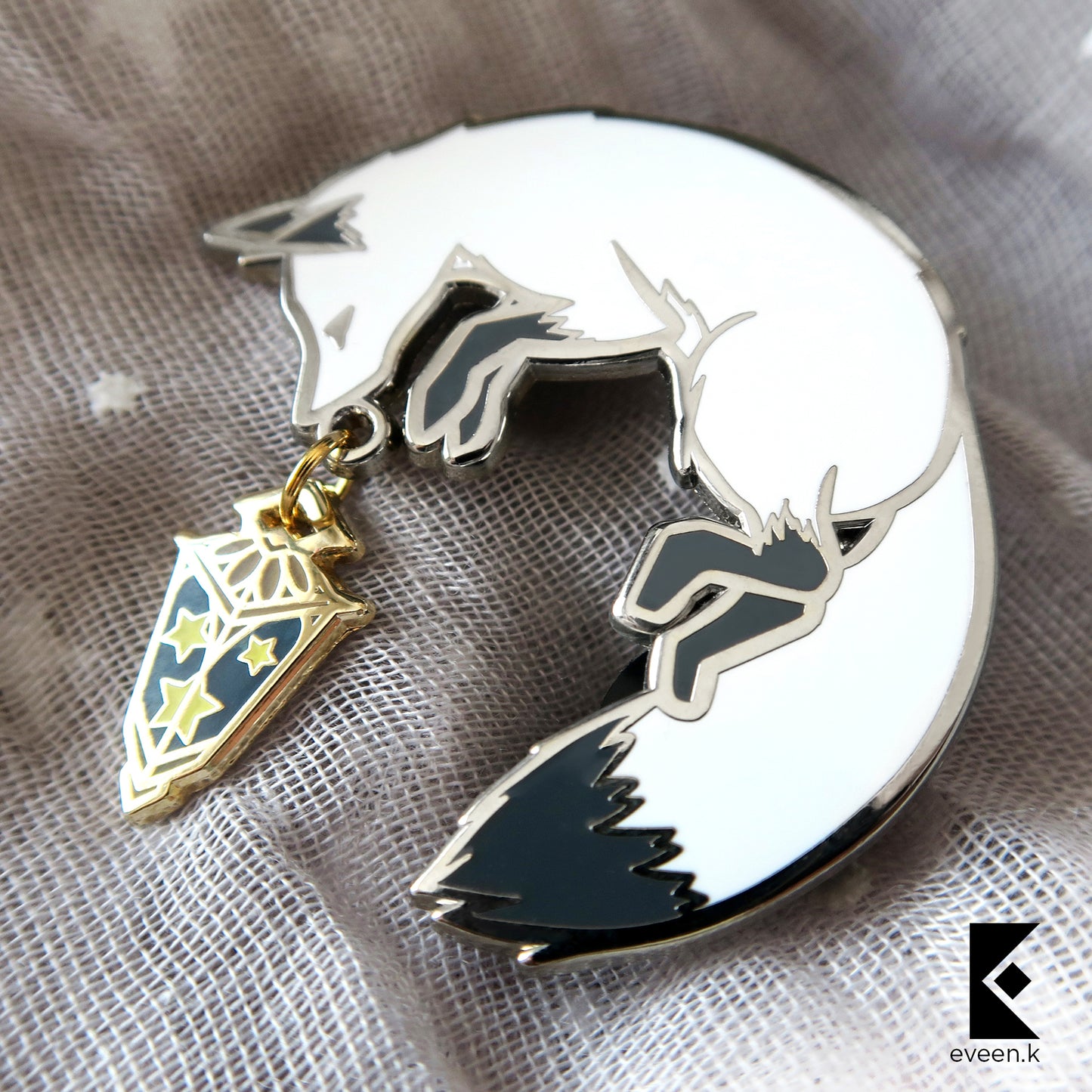 Gold and Silver Fox Star Carrier Enamel Pin