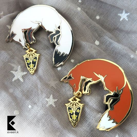 Gold and Silver Fox Star Carrier Enamel Pin