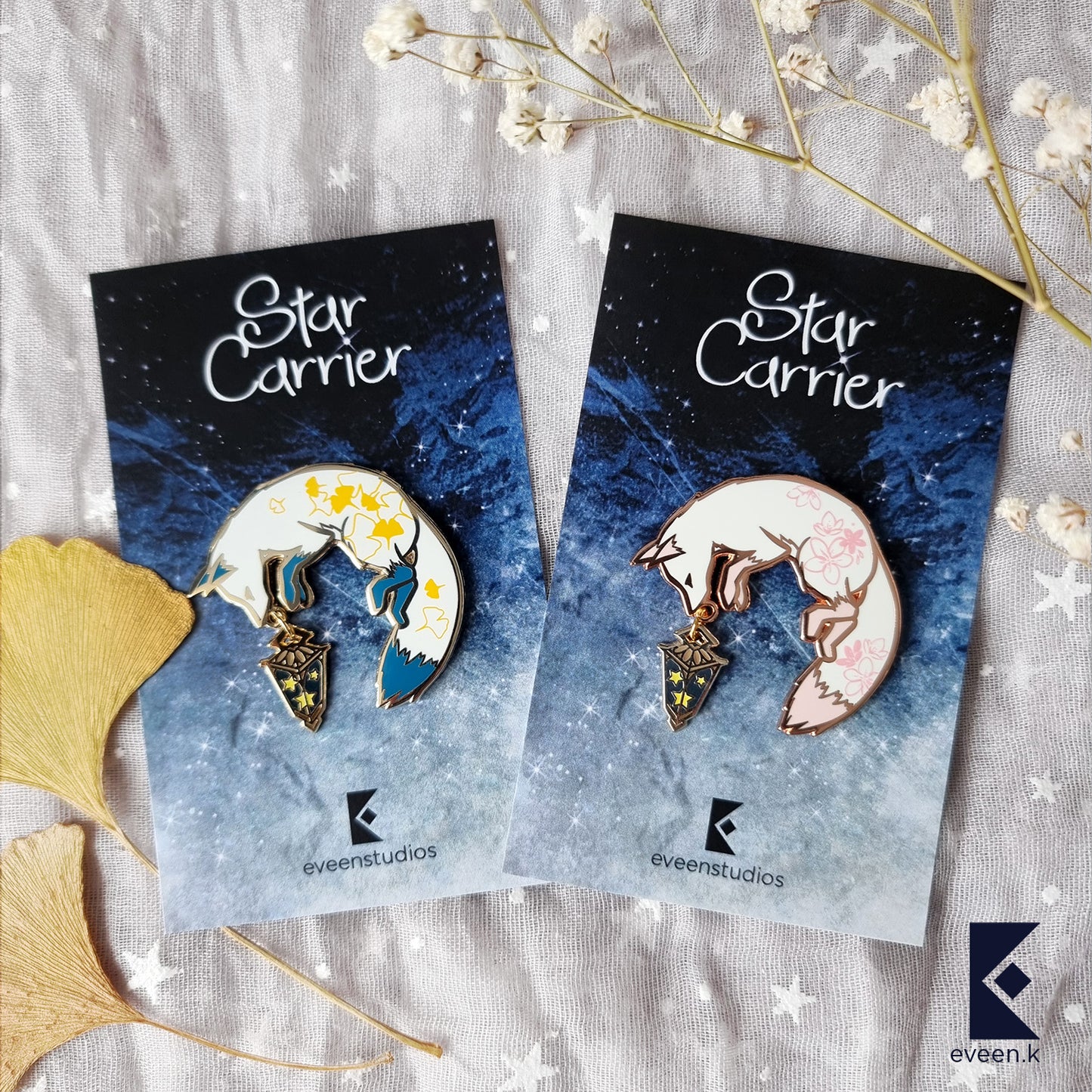 Ginkgo Fox Star Carrier Enamel Pin