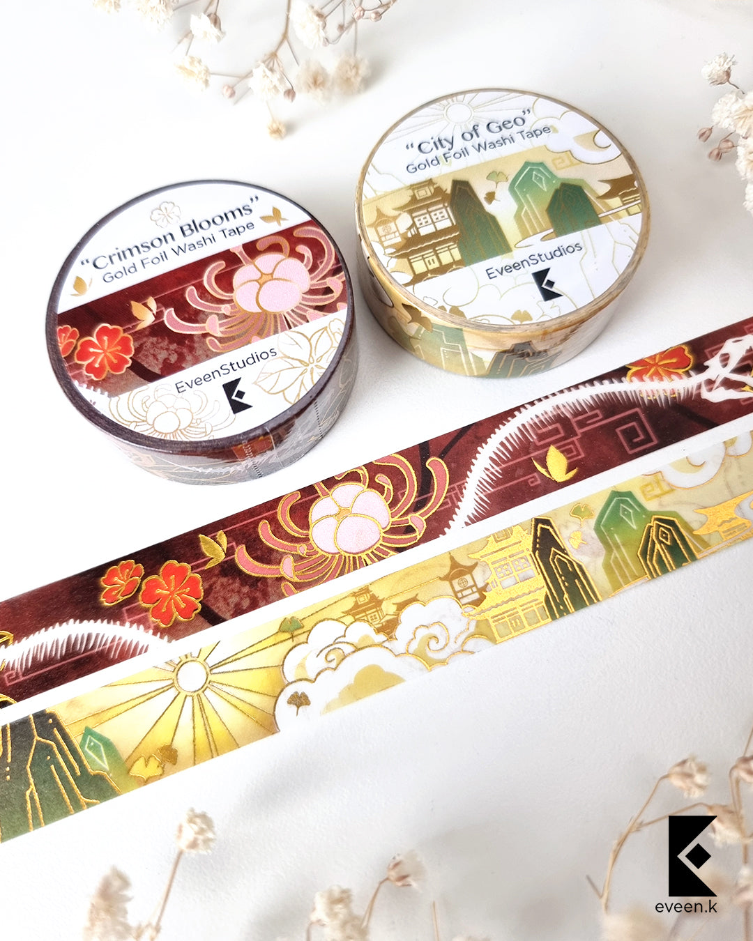 Hu Tao, Crimson Blooms Gold Foil Washi Tape