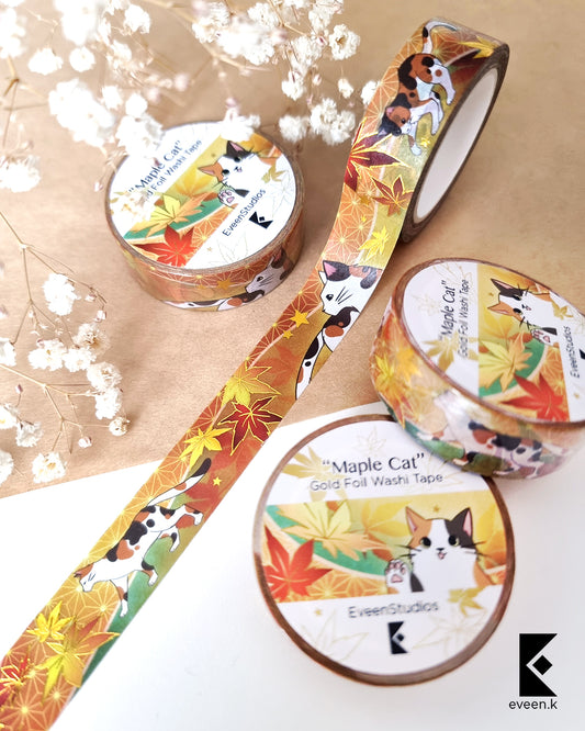 Maple Cat, Gold Foil Washi Tape