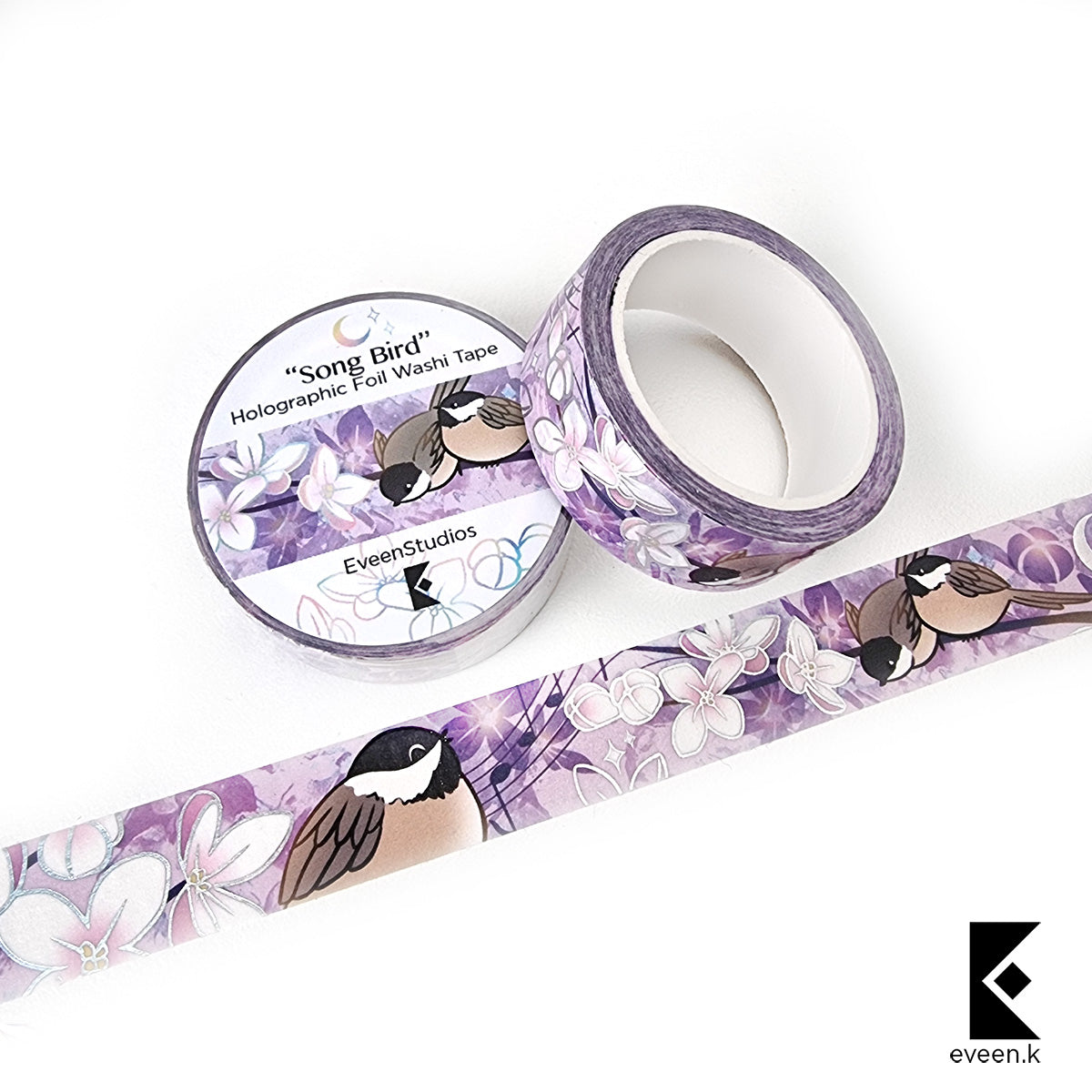 Hydrangea Song Bird, Silver Holographic Foil Washi Tape