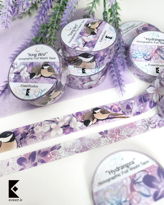 Hydrangea Song Bird, Silver Holographic Foil Washi Tape