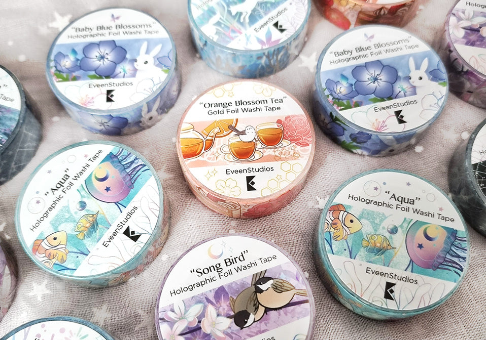 Hydrangea Song Bird, Silver Holographic Foil Washi Tape
